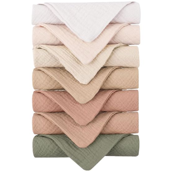 Picture of Konssy Baby Muslin Washcloths 7-Pack, 100% Cotton Baby Bath Washcloths, Soft & Absorbent Wash Cloths and Burp Cloths for Newborn Kids Girls & Boys, 11x11 inches