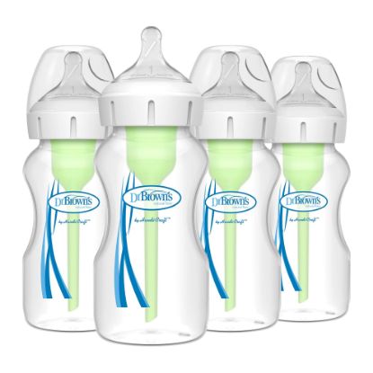 Picture of Dr. Brown's Natural Flow Anti-Colic Options+ Wide-Neck Baby Bottles 9 oz/270 mL,with Level 1 Slow Flow Nipple,4 Count,0m+