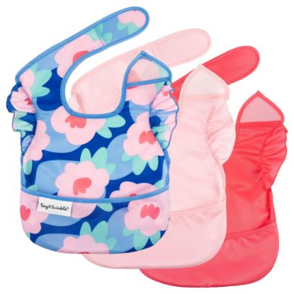 Picture of Tiny Twinkle Mess-Proof Baby Bib - Waterproof Bib for Baby Girl or Boy- Machine Washable - Adjustable Closure - PVC, BPA, & Phthalate Free - Great for Travel - Baby Food Bibs (3 Pack,Blue Floral)