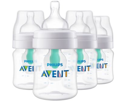 Picture of Philips Avent Anti-Colic Bottle with AirFree Vent, 4oz, with Flow 1 Nipples, 0m+, 4pk, Clear, SCY701/04