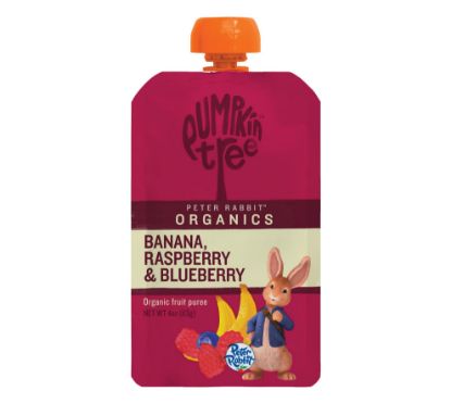 Picture of Pumpkin Tree Peter Rabbit Organics, Organic Raspberry, Banana and Blueberry 100% Pure Fruit Snack, 4 oz. Squeeze Pouches (Pack of 10)