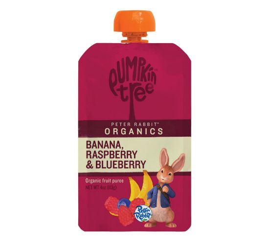 Picture of Pumpkin Tree Peter Rabbit Organics, Organic Raspberry, Banana and Blueberry 100% Pure Fruit Snack, 4 oz. Squeeze Pouches (Pack of 10)