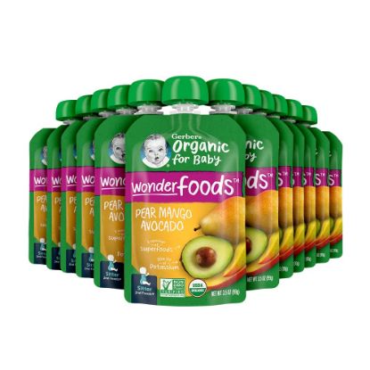Picture of Gerber Organic Baby Food Pouches, 2nd Foods for Sitter, WonderFoods, Pear Mango Avocado, 3.5 Ounce (Pack of 12)