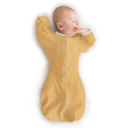 Picture of SwaddleDesigns Transitional Swaddle Sack, Arms Up Half-Length Sleeves & Mitten Cuffs, Swaddle for Newborn Transition to Baby Sleep Sack Wearable Blanket, Small, 0-3 Month, 6-14 lb, Heathered Gold