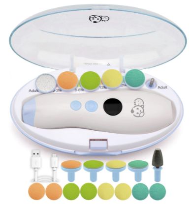 Picture of Rechargeable 22 in 1 Baby Nail Trimmer, Usage Labeled Case, 13 Extra Replacement Tools, Royal Angels Electric Nail File with LCD display, Newborn Toddler Nail Care Clipper Kit (Rechargeable,WhiteBlue)