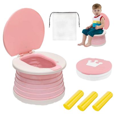 Picture of portable, foldable potty seat for toddler, Training Toilet Seat Emergency Toilet for Car, Camping, Outdoor, indoor (pink, small)