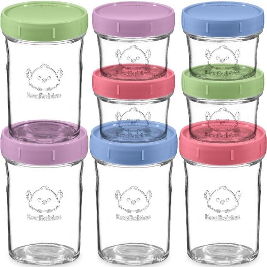 Picture of KeaBabies 4pk 8oz & 4pk 4oz Glass Baby Food Containers with Lids - Leak-Proof, Microwavable Small Glass Jars, Baby Purees & Toddler Snack Storage Containers, BPA-Free, Dishwasher & Freezer Safe (Nord)