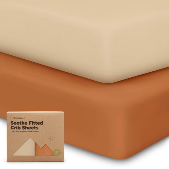 Picture of KeaBabies 2-Pack Organic Crib Sheets for Boys, Girls, Jersey Fitted Baby Crib Sheets Neutral, Cotton Breathable Crib Sheet, Cute Printed Crib Mattress Sheet, Baby Mattress Sheets (Rust)