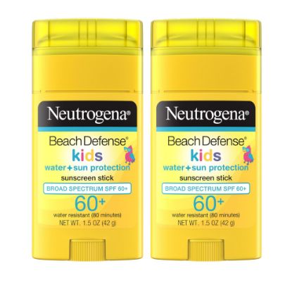 Picture of Neutrogena Beach Defense Kids Sunscreen Stick SPF 60, 1.5 oz, 2 Pack, Hands-Free Application, Oxybenzone Free Sunscreen for Face & Body, Water-Resistant Sun Protection