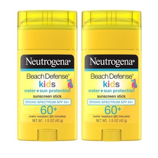 Picture of Neutrogena Beach Defense Kids Sunscreen Stick SPF 60, 1.5 oz, 2 Pack, Hands-Free Application, Oxybenzone Free Sunscreen for Face & Body, Water-Resistant Sun Protection