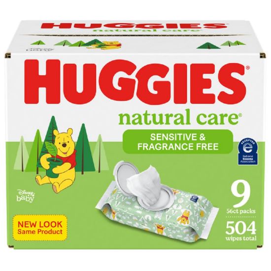Picture of Huggies Natural Care Sensitive Baby Wipes, Unscented, Hypoallergenic, 99% Purified Water, 9 Flip-Top Packs (3 packs of 3), 504 Total Wipes (56 Wipes per pack), Packaging May Vary