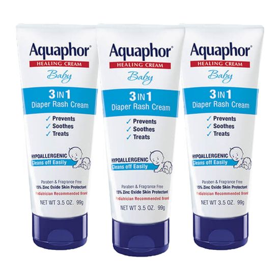 Picture of Aquaphor Baby Diaper Rash Cream, 3-in-1 Diaper Rash Relief, 3.5 Oz Tube, (Pack of 3)