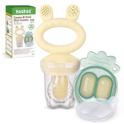Picture of Haakaa Baby Fruit Food Feeder & Mini Freezer Nibble Tray Combo, Breastmilk Popsicle Molds for Baby Cooling Relief, BPA Free Silicone Feeder for Safe Infant Self Feeding, 4 Month+ (Oat)