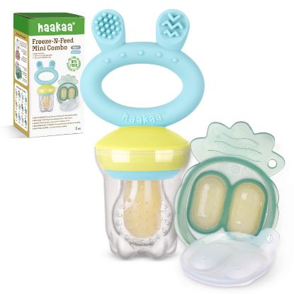 Picture of Haakaa Baby Fruit Food Feeder & Mini Freezer Nibble Tray Combo, Breastmilk Popsicle Molds for Baby Cooling Relief, BPA Free Silicone Feeder for Safe Infant Self Feeding, 4 Month+ (Blue)
