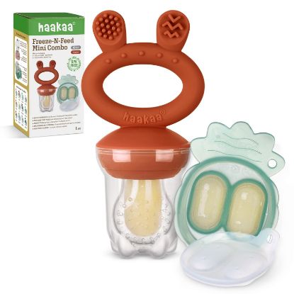 Picture of Haakaa Baby Fruit Food Feeder & Mini Freezer Nibble Tray Combo, Breastmilk Popsicle Molds for Baby Cooling Relief, BPA Free Silicone Feeder for Safe Infant Self Feeding, 4 Month+ (Copper)