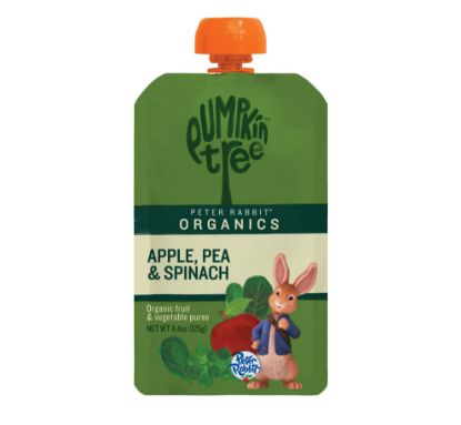 Picture of Pumpkin Tree Peter Rabbit Organics, Pea, Spinach and Apple Puree, 4.4-Ounce Pouches (Pack of 10)