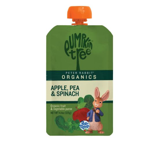 Picture of Pumpkin Tree Peter Rabbit Organics, Pea, Spinach and Apple Puree, 4.4-Ounce Pouches (Pack of 10)