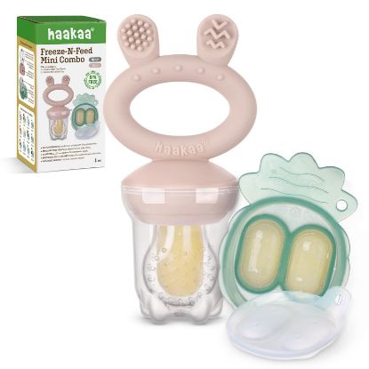 Picture of Haakaa Baby Fruit Food Feeder & Mini Freezer Nibble Tray Combo, Breastmilk Popsicle Molds for Baby Cooling Relief, BPA Free Silicone Feeder for Safe Infant Self Feeding, 4 Month+ (Blush)