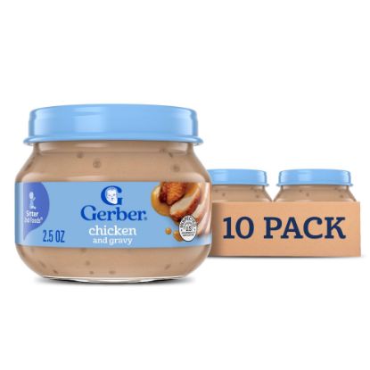 Picture of Gerber Stage 2, Chicken and Gravy Jar, Baby Food, Mealtime Poultry Puree, 10-Pack