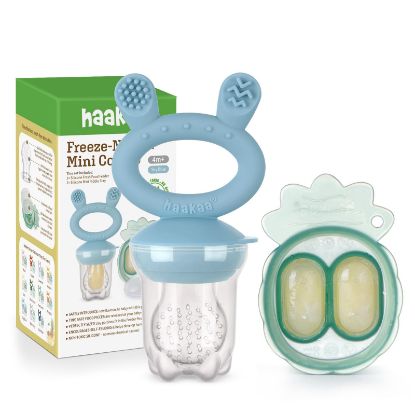 Picture of Haakaa Baby Fruit Food Feeder & Mini Freezer Nibble Tray Combo, Breastmilk Popsicle Molds for Baby Cooling Relief, BPA Free Silicone Feeder for Safe Infant Self Feeding, 4 Month+ (Sky Blue)