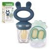 Picture of Haakaa Baby Fruit Food Feeder & Mini Freezer Nibble Tray Combo, Breastmilk Popsicle Molds for Baby Cooling Relief, BPA Free Silicone Feeder for Safe Infant Self Feeding, 4 Month+ (Steel Blue)
