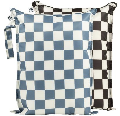 Picture of Tiny Twinkle Mess-proof Waterproof Wet Dry Bag | 2 Pack Reusable for Swimsuits, Gym & Baby Clothes | Leakproof Wet Clothes Bag, Beach Travel Essentials (Blue, Black Checkers)