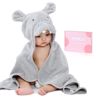 Picture of TBEZY Baby Hooded Towel with Unique Animal Design Ultra Soft Thick Cotton Bath Towel for Newborn (Hippo)