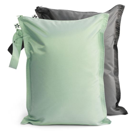 Picture of Tiny Twinkle Mess-proof Waterproof Wet Dry Bag | 2 Pack Reusable for Swimsuits, Gym & Baby Clothes | Leakproof Wet Clothes Bag, Beach Travel Essentials (Sage, Charcoal)