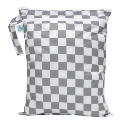 Picture of Bumkins Waterproof Wet Dry Bag for Baby, Travel, Swim Suit, Cloth Diapers, Pump Parts, Pool, Gym Clothes, Toiletry, Strap to Stroller, Daycare, Zip Reusable Bag, Wetdry Packing Pouch, Charcoal Check