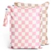 Picture of Tiny Twinkle Mess-proof Waterproof Wet Dry Bag | 2 Pack Reusable for Swimsuits, Gym & Baby Clothes | Leakproof Wet Clothes Bag, Beach Travel Essentials (Pink, Brown Checkers)