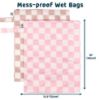 Picture of Tiny Twinkle Mess-proof Waterproof Wet Dry Bag | 2 Pack Reusable for Swimsuits, Gym & Baby Clothes | Leakproof Wet Clothes Bag, Beach Travel Essentials (Pink, Brown Checkers)