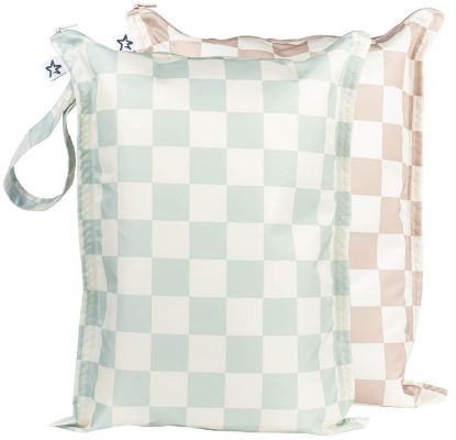 Picture of Tiny Twinkle Mess-proof Waterproof Wet Dry Bag | 2 Pack Reusable for Swimsuits, Gym & Baby Clothes | Leakproof Wet Clothes Bag, Beach Travel Essentials (Unisex Checkers)