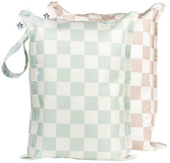 Picture of Tiny Twinkle Mess-proof Waterproof Wet Dry Bag | 2 Pack Reusable for Swimsuits, Gym & Baby Clothes | Leakproof Wet Clothes Bag, Beach Travel Essentials (Unisex Checkers)