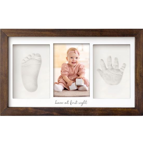 Picture of Baby Hand and Footprint Kit - Clay Handprint Keepsake Frame, Newborn Nursery Picture Frame, Personalized New Mom Gifts for Baby Shower & Registry (Dark Walnut)