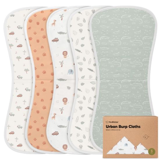 Picture of Organic Burp Cloths Baby Boy & Girl - 5-Pack Super Absorbent Cotton Burping Cloths for Babies, Soft & Plush Newborn Spit Up Rags, Infant Towels for Milk Spit Up, Unisex, Large 21" x 10" (Wilderness)