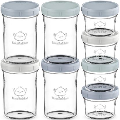 Picture of KeaBabies 4pk 8oz & 4pk 4oz Glass Baby Food Containers with Lids - Leak-Proof, Microwavable Small Glass Jars, Baby Purees & Toddler Snack Storage Containers, BPA-Free, Dishwasher & Freezer Safe(Slate)