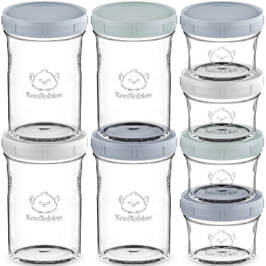 Picture of KeaBabies 4pk 8oz & 4pk 4oz Glass Baby Food Containers with Lids - Leak-Proof, Microwavable Small Glass Jars, Baby Purees & Toddler Snack Storage Containers, BPA-Free, Dishwasher & Freezer Safe(Slate)