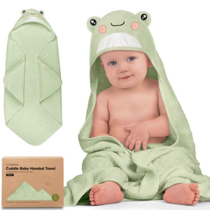 Picture of KeaBabies Hooded Baby Towel for Newborn - Viscose Derived from Bamboo Large Baby Bath Towels with Hood for Boys, Girls, Toddler, Extra Absorbent & Soft Newborn Bath Essentials (Frog)