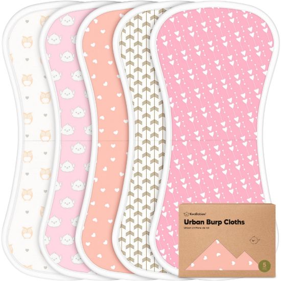 Picture of Organic Burp Cloths Baby Boy & Girl - 5-Pack Super Absorbent Cotton Burping Cloths for Babies, Soft & Plush Newborn Spit Up Rags, Infant Towels for Milk Spit Up, Unisex, Large 21" x 10" (Pink Dreams)