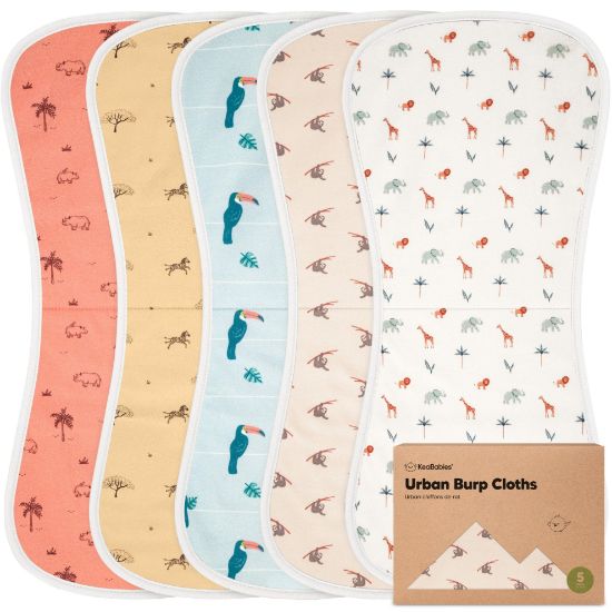 Picture of Organic Burp Cloths for Baby Boys and Girls - 5-Pack Super Absorbent Burping Cloth, Burp Clothes, Soft & Plush, Newborn Milk Spit Up Rags, Burpy Cloth Bib for Unisex, Burping Rags (Wildscape)