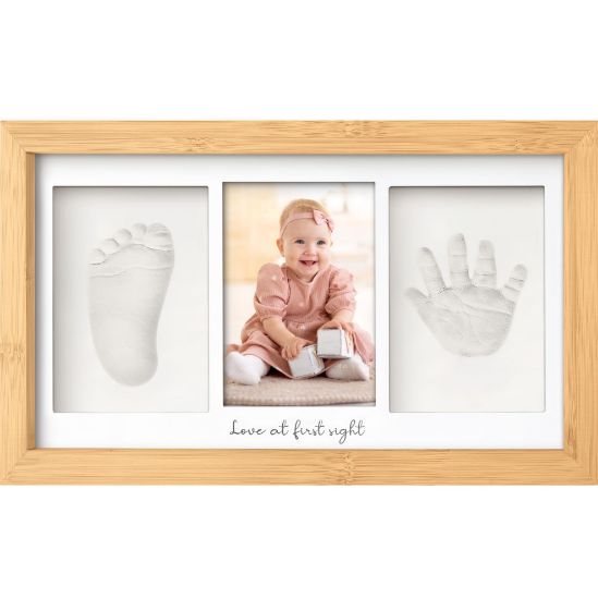 Picture of Baby Hand and Footprint Kit - Clay Handprint Keepsake Frame, Newborn Nursery Picture Frame, Personalized New Mom Gifts for Baby Shower & Registry (Bamboo)