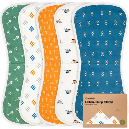 Picture of Organic Burp Cloths Baby Boy & Girl - 5-Pack Super Absorbent Cotton Burping Cloths for Babies, Soft & Plush Newborn Spit Up Rags, Infant Towels for Milk Spit Up, Unisex, Large 21" x 10" (Builders)