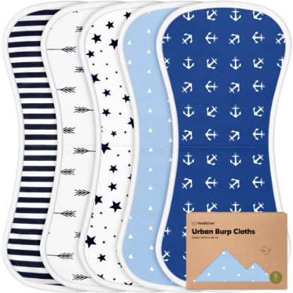 Picture of Organic Burp Cloths Baby Boy & Girl - 5-Pack Super Absorbent Cotton Burping Cloths for Babies, Soft & Plush Newborn Spit Up Rags, Infant Towels for Milk Spit Up, Unisex, Large 21" x 10" (Adventurer)