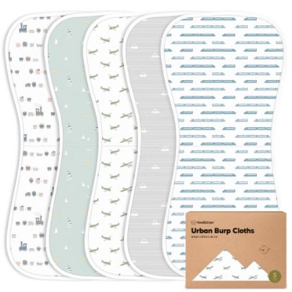 Picture of Organic Burp Cloths Baby Boy & Girl - 5-Pack Super Absorbent Cotton Burping Cloths for Babies, Soft & Plush Newborn Spit Up Rags, Infant Towels for Milk Spit Up, Unisex, Large 21" x 10" (Vessels)