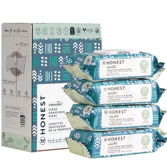 Picture of The Honest Company Clean Conscious Multi-Use Wipes | Hypoallergenic + Unscented for Sensitive Skin | Over 99% Water, Compostable, Plant Based, Baby Wipes | Balance Blues, 288 Count