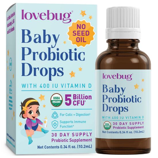 Picture of Lovebug Award Winning USDA Organic Probiotic for Infants & Babies | Helps with Colic, Reflux, Diarrhea, Constipation & Gas | Multi-Strain 5 Billion CFU | Liquid Drops | Ages 0-24 Months