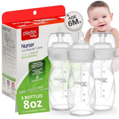 Picture of Playtex Baby Nurser Anti-Colic Baby Bottles - Closer to Breastfeeding with Drop-Ins® Liners, 8 oz Bottles, 3-Pack
