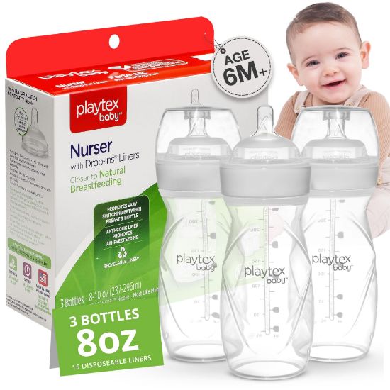 Picture of Playtex Baby Nurser Anti-Colic Baby Bottles - Closer to Breastfeeding with Drop-Ins® Liners, 8 oz Bottles, 3-Pack