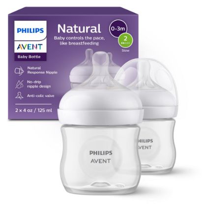 Picture of Philips Avent Natural Baby Bottles with Natural Response Nipples (Slow Flow, Flow 2), 4oz, 2-Pack, SCY900/02
