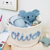 Picture of Personalized Small Woven Basket Custom Cotton RoPersonalized Baby Name Basket, Custom Baby Shower Gift Cotton Rope Basket Diaper Caddy Baby Stuff Organizer Storage Bin for Nursery Essentials (Style C)